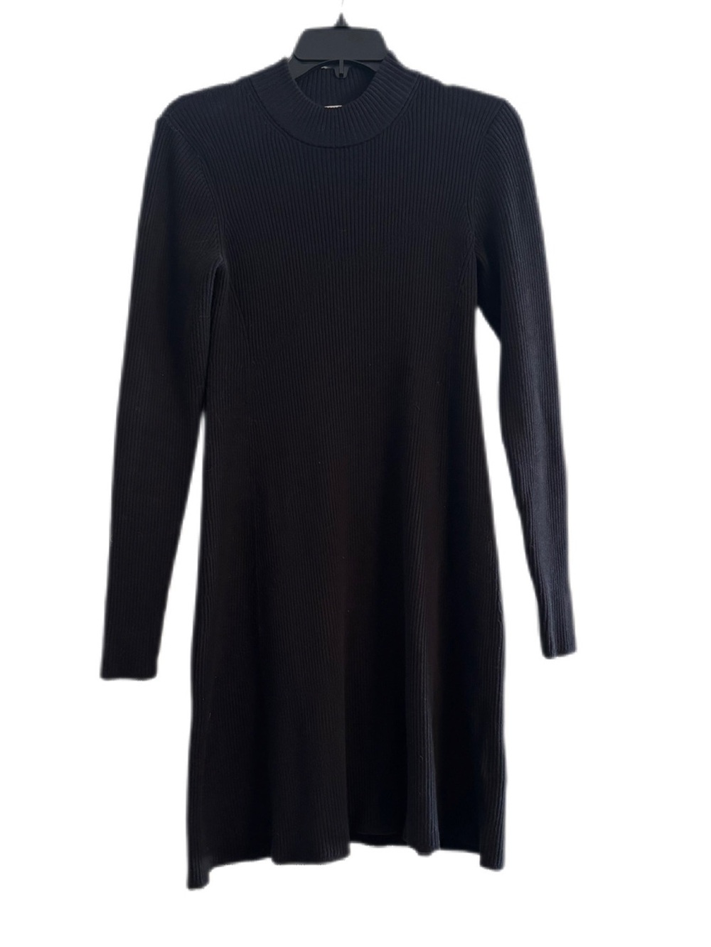 GAP Ribbed Mockneck Fit and Flare Sweater Dress - True Black (Size S)